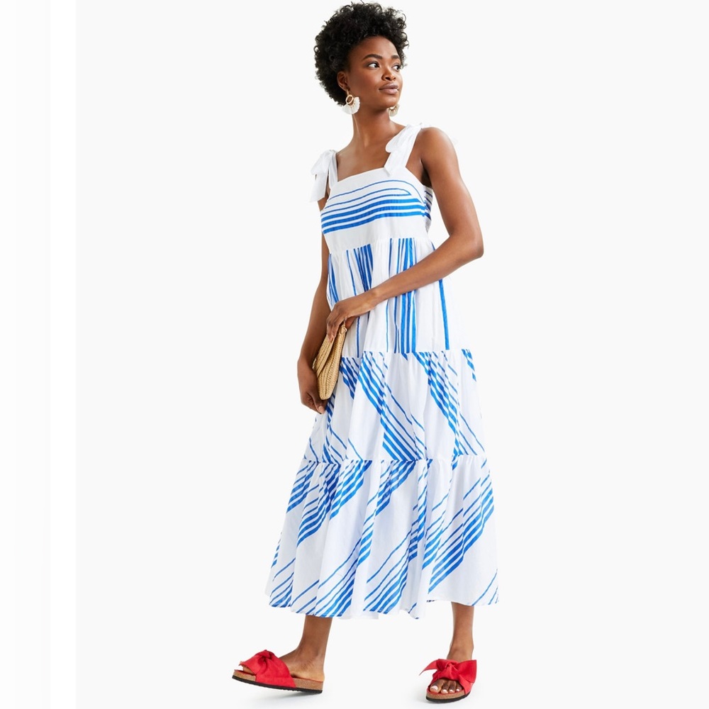 Charter Club Tiered Blue&White Cotton Sun Dress - M